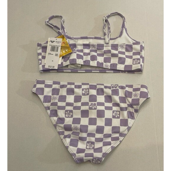 Roxy Girls Purple Rose Checkerboard Magical Waves Bikini Size 16 New With Tags - Picture 5 of 6